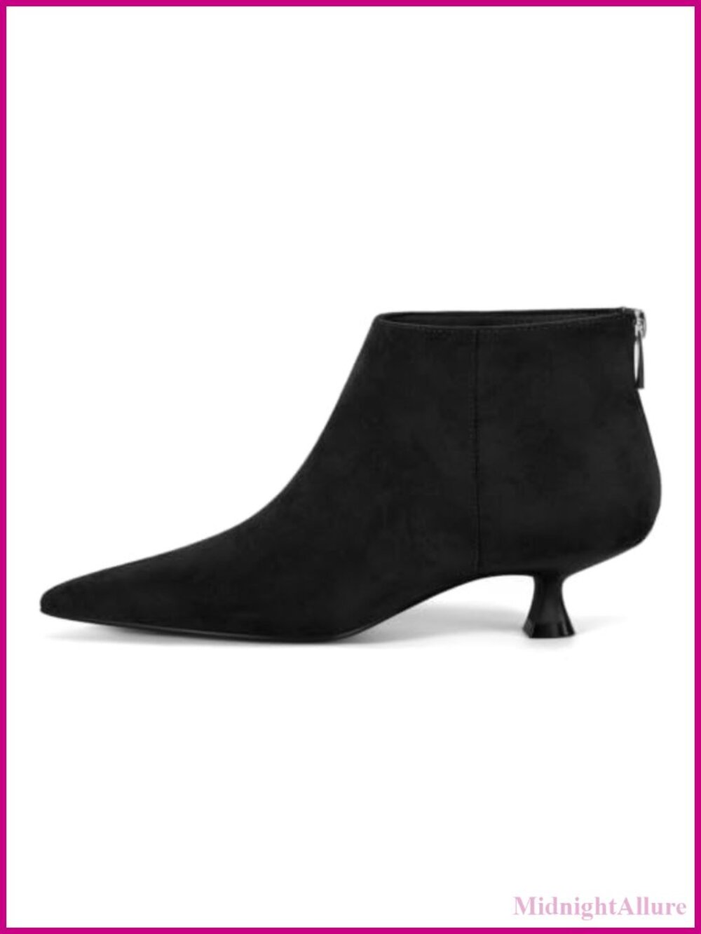 Womens Kitten Heel Ankle Booties Pointed Toe Faux Suede Back Zipper Low Heel